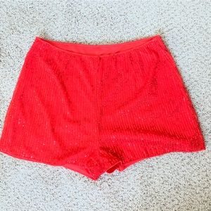 Red sequin shorts